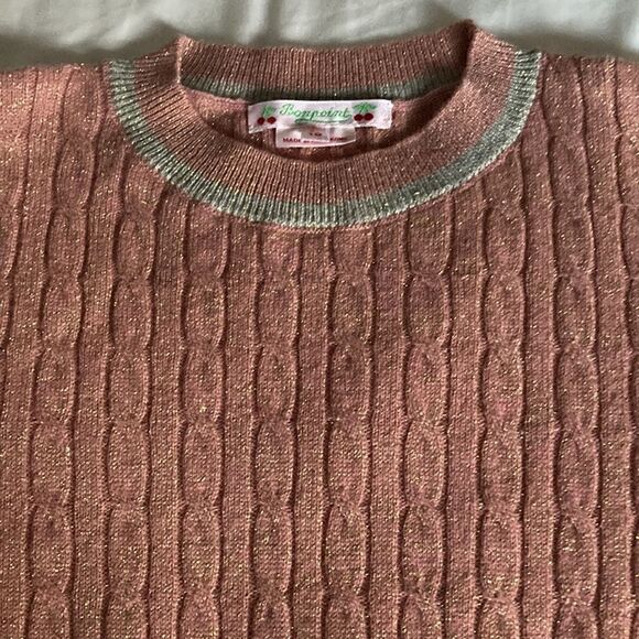 Bonpoint NWOT Girls Cable Knit Pullover Sweater with Gold Metallic Thread. - Picture 2 of 7
